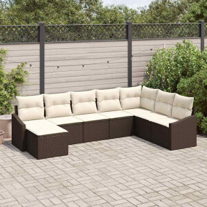 vidaXL Bankstel met kussen 8 pcs Bruin poly rattan
