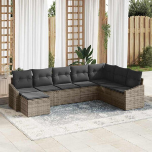 vidaXL Bankstel met kussen 8 pcs Grijs poly rattan