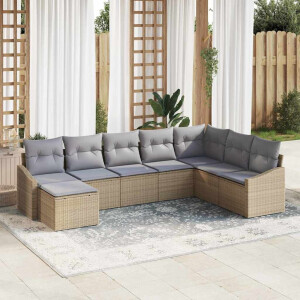 vidaXL Bankstel met kussen 8 pcs Beige poly rattan
