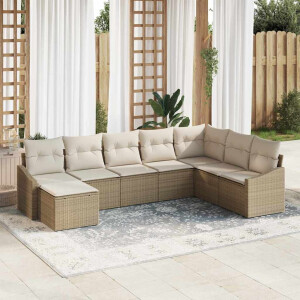 vidaXL Bankstel met kussen 8 pcs Beige poly rattan
