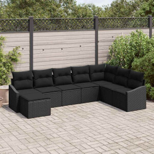 vidaXL Bankstel met kussen 8 pcs Zwart poly rattan