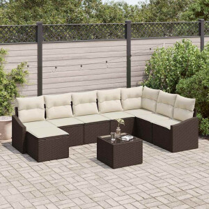 vidaXL Bankstel met kussen 9 pcs Bruin poly rattan