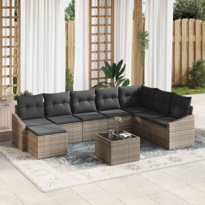 vidaXL Bankstel met kussen 9 pcs Grijs poly rattan