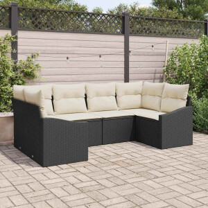 vidaXL Bankstel met kussen 6 pcs Zwart poly rattan
