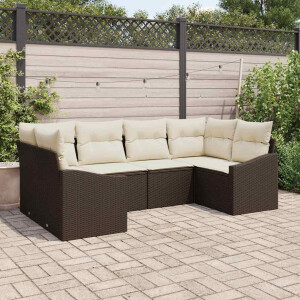 vidaXL Bankstel met kussen 6 pcs Bruin poly rattan