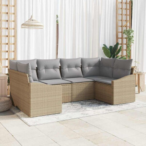 vidaXL Bankstel met kussen 6 pcs Beige poly rattan