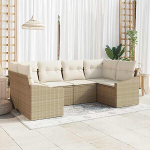 vidaXL Bankstel met kussen 6 pcs Beige poly rattan