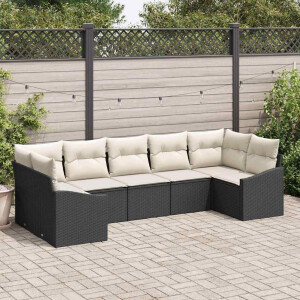 vidaXL Bankstel met kussen 7 pcs Zwart poly rattan