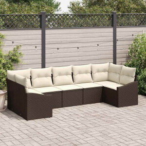 vidaXL Bankstel met kussen 7 pcs Bruin poly rattan