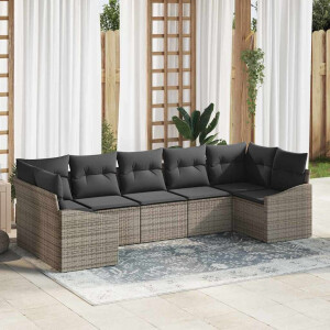 vidaXL Bankstel met kussen 7 pcs Grijs poly rattan