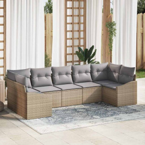 vidaXL Bankstel met kussen 7 pcs Beige poly rattan