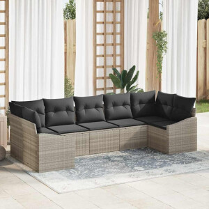 vidaXL Bankstel met kussen 7 pcs Lichtgrijs poly rattan