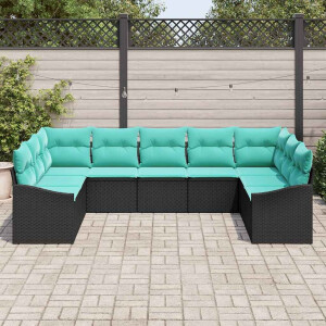 vidaXL Bankstel met kussen 9 pcs Zwart poly rattan