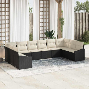 vidaXL Bankstel met kussen 10 pcs Zwart poly rattan