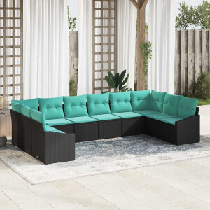 vidaXL Bankstel met kussen 10 pcs Zwart poly rattan