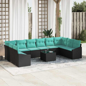 vidaXL Bankstel met kussen 11 pcs Zwart poly rattan