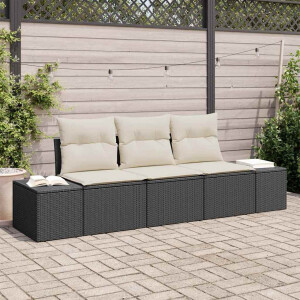 vidaXL Bankstel met kussen 3 pcs Zwart poly rattan