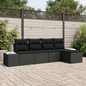 vidaXL Tuin Sofa Set met kussen 5 pcs Zwart poly rattan