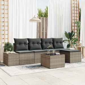 vidaXL Tuin Sofa Set met kussen 6 pcs Grijs poly rattan