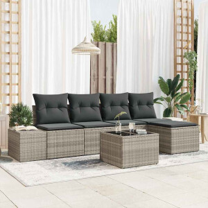 vidaXL Tuin Sofa Set met kussen 6 pcs Lichtgrijs poly rattan