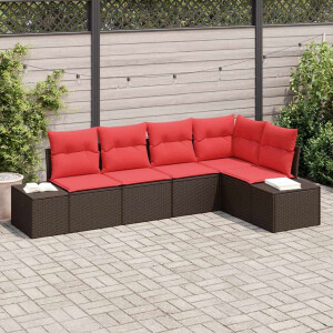 vidaXL Tuin Sofa Set met kussen 5 pcs Bruin poly rattan