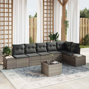 vidaXL Tuin Sofa Set met kussen 7 pcs Grijs poly rattan