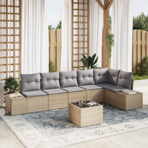 vidaXL Tuin Sofa Set met kussen 7 pcs Beige en Grijs poly rattan