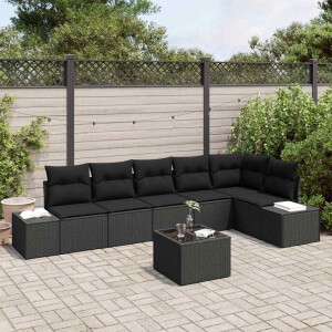 vidaXL Tuin Sofa Set met kussen 7 pcs Zwart poly rattan