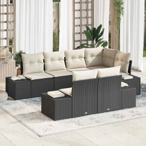 vidaXL Tuin Sofa Set met kussen 7 pcs Zwart en Crème poly rattan