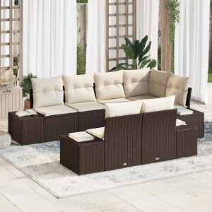 vidaXL Tuin Sofa Set met kussen 7 pcs Bruin en crème Poly riet