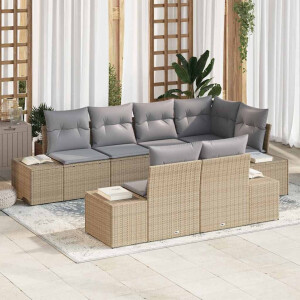 vidaXL Tuin Sofa Set met kussen 7 pcs Beige en Grijs poly rattan