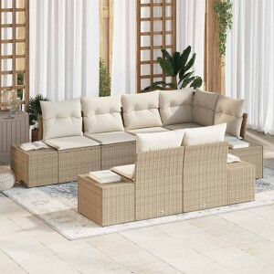 vidaXL Tuin Sofa Set met kussen 7 pcs Beige en Crème poly rattan