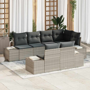 vidaXL Tuin Sofa Set met kussen 7 pcs Lichtgrijs poly rattan