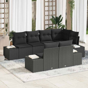 vidaXL Tuin Sofa Set met kussen 7 pcs Zwart poly rattan