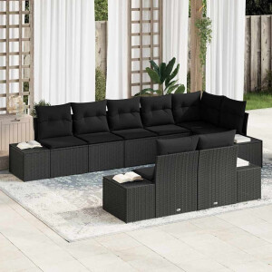 vidaXL Tuin Sofa Set met kussen 8 pcs Zwart poly rattan