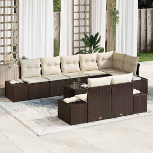vidaXL Tuin Sofa Set met kussen 9 pcs Bruin en Crème poly rattan