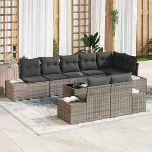 vidaXL Tuin Sofa Set met kussen 9 pcs Grijs poly rattan