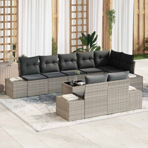 vidaXL Tuin Sofa Set met kussen 9 pcs Lichtgrijs poly rattan