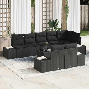 vidaXL Tuin Sofa Set met kussen 9 pcs Zwart poly rattan