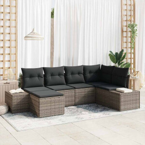 vidaXL Tuin Sofa Set met kussen 6 pcs Grijs poly rattan