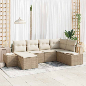 vidaXL Tuin Sofa Set met kussen 6 pcs Beige en Crème poly rattan
