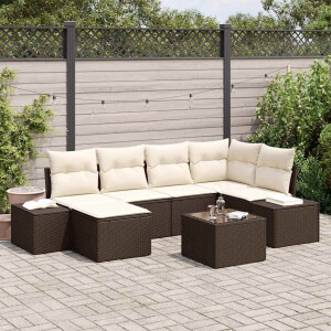 vidaXL Tuin Sofa Set met kussen 7 pcs Bruin en Crème poly rattan