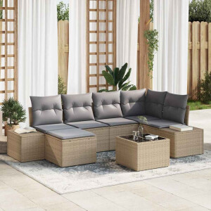 vidaXL Tuin Sofa Set met kussen 7 pcs Beige en Grijs poly rattan