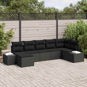 vidaXL Tuin Sofa Set met kussen 7 pcs Zwart poly rattan