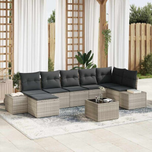 vidaXL Tuin Sofa Set met kussen 8 pcs Lichtgrijs poly rattan