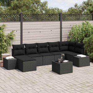 vidaXL Tuin Sofa Set met kussen 8 pcs Zwart poly rattan