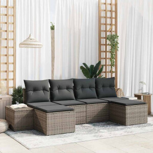 vidaXL Tuin Sofa Set met kussen 6 pcs Grijs poly rattan