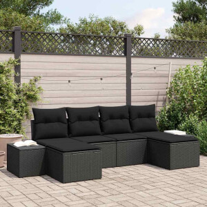 vidaXL Tuin Sofa Set met kussen 6 pcs Zwart poly rattan