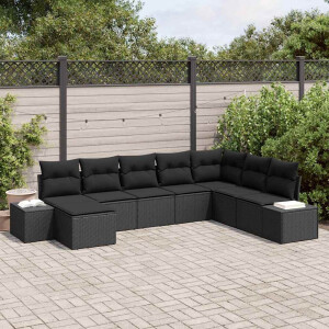 vidaXL Tuin Sofa Set met kussen 8 pcs Zwart poly rattan