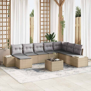 vidaXL Tuin Sofa Set met kussen 9 pcs Beige poly rattan